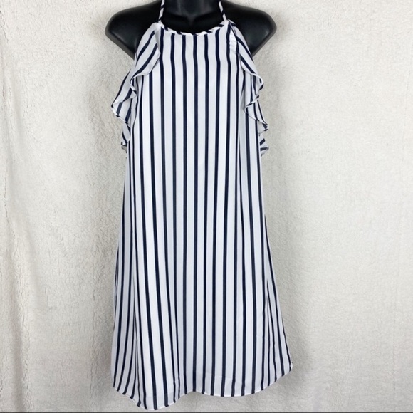 JCrew Halter Blue/White Striped Flutter Dress XS - Picture 3 of 6